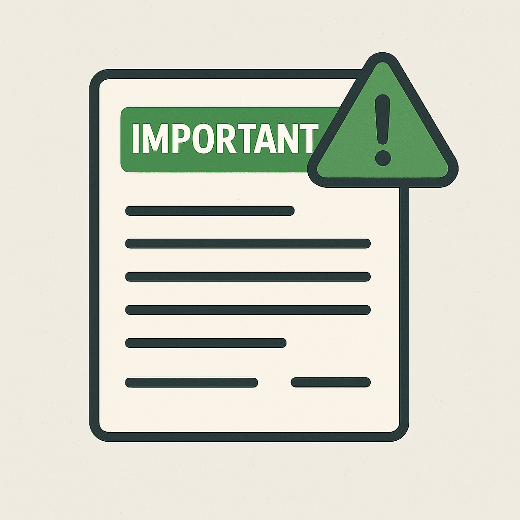Image of an important document with green colouring denoting green issues