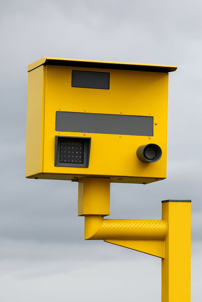 Image of a yellow speed camera