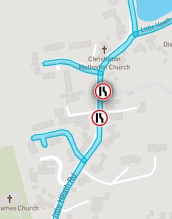 Map of Little Heath Road road closure 6-13 Oct 25